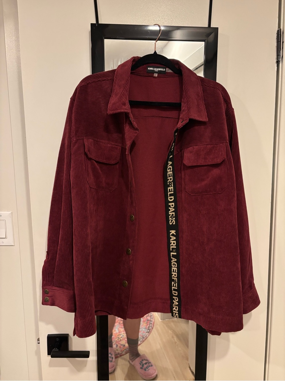 Karl Lagerfeld Corduroy Button-Up Jacket in Burgundy